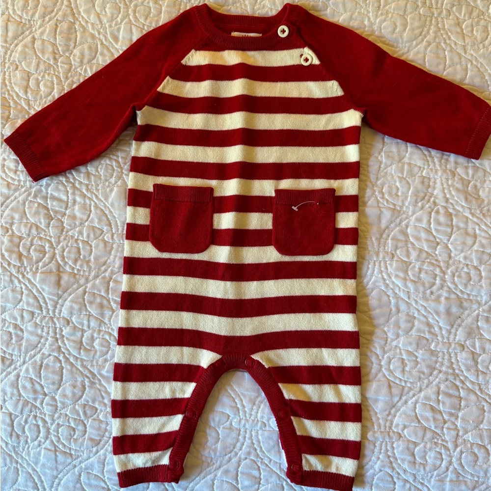 NEW Cat&Jack Baby 0-3M sweater knit one piece cotton Christmas Red White Stripe